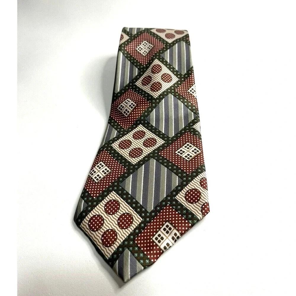 Hills Cashmere House Neck Tie By Michelsons All Silk Made In England Dots Domino